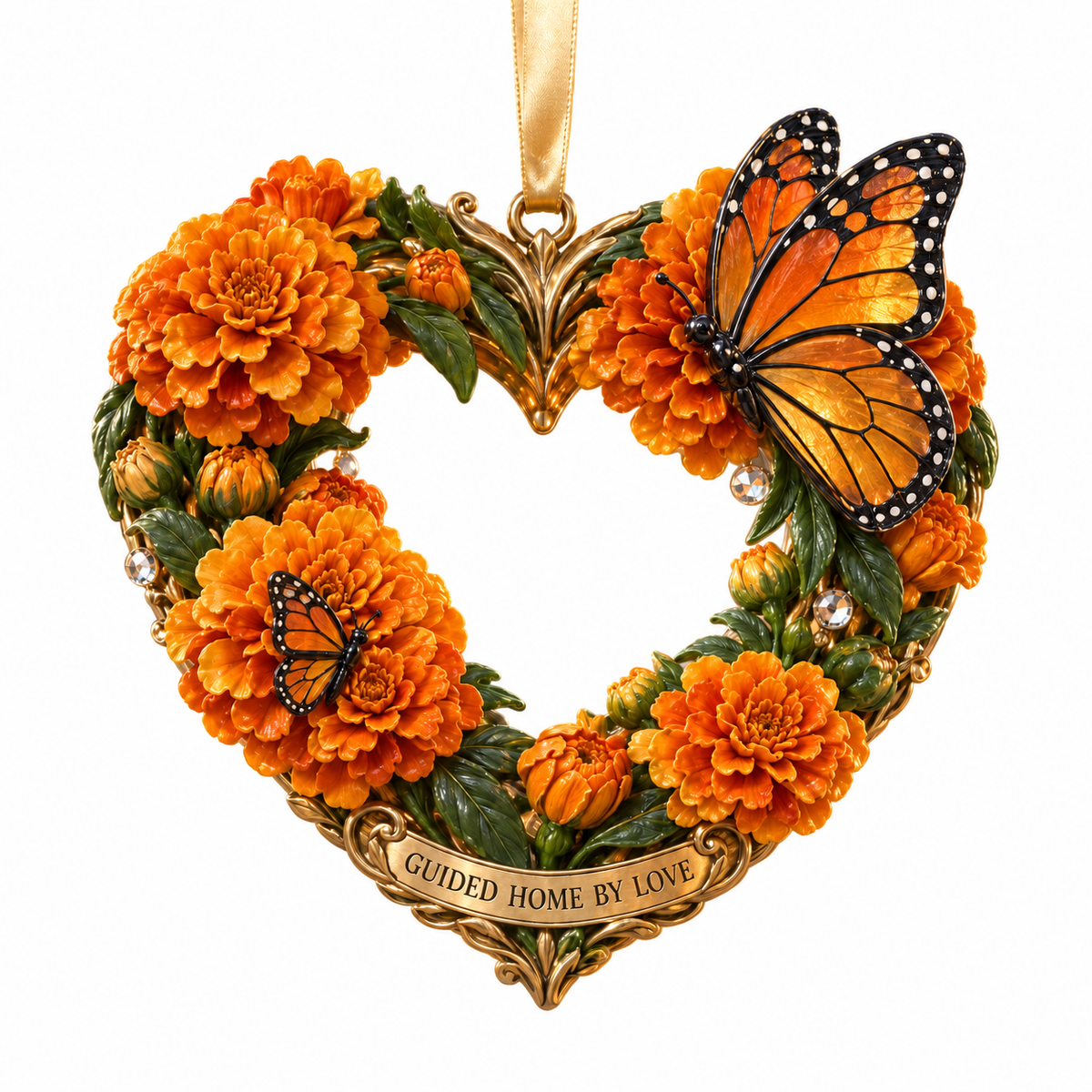 Día de Muertos Marigold Heart Ornaments –  “Forever in Our Hearts” Memorial Keepsake Collection