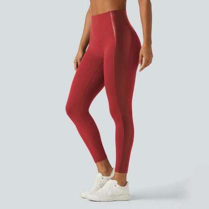 High Waisted Stretchy PU Tummy Control Yoga Leggings with Pocket 🖤✨