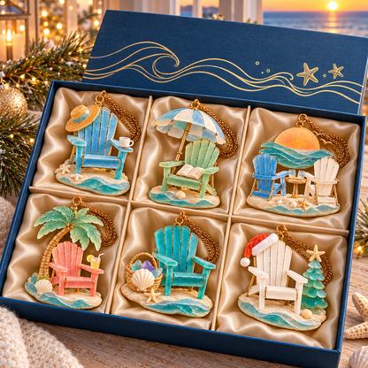 🏖️ 2026 Coastal Christmas Beach Chair Ornaments – Set of 6 Seaside Holiday Keepsakes