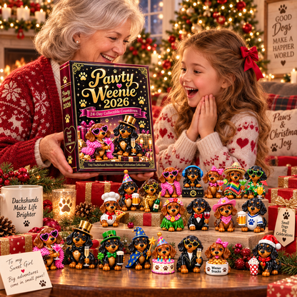 Pawty Weenie 2026 – 24-Day Dachshund Celebration Countdown Calendar with 24 Unique Collectible Miniatures, Fun Christmas Gift for Wiener Dog Lovers