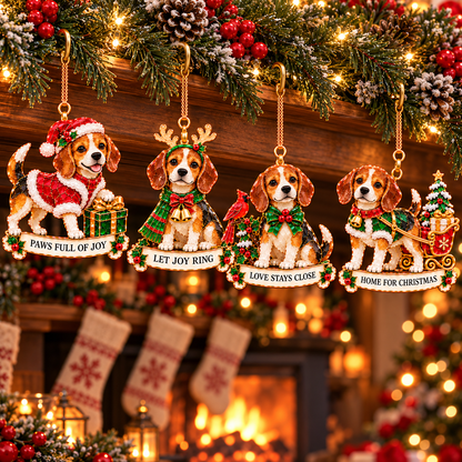 2026 Beagle Christmas Ornament Gift Set – 6 Festive Designs with Stained Glass Style & Heartwarming Wishes
