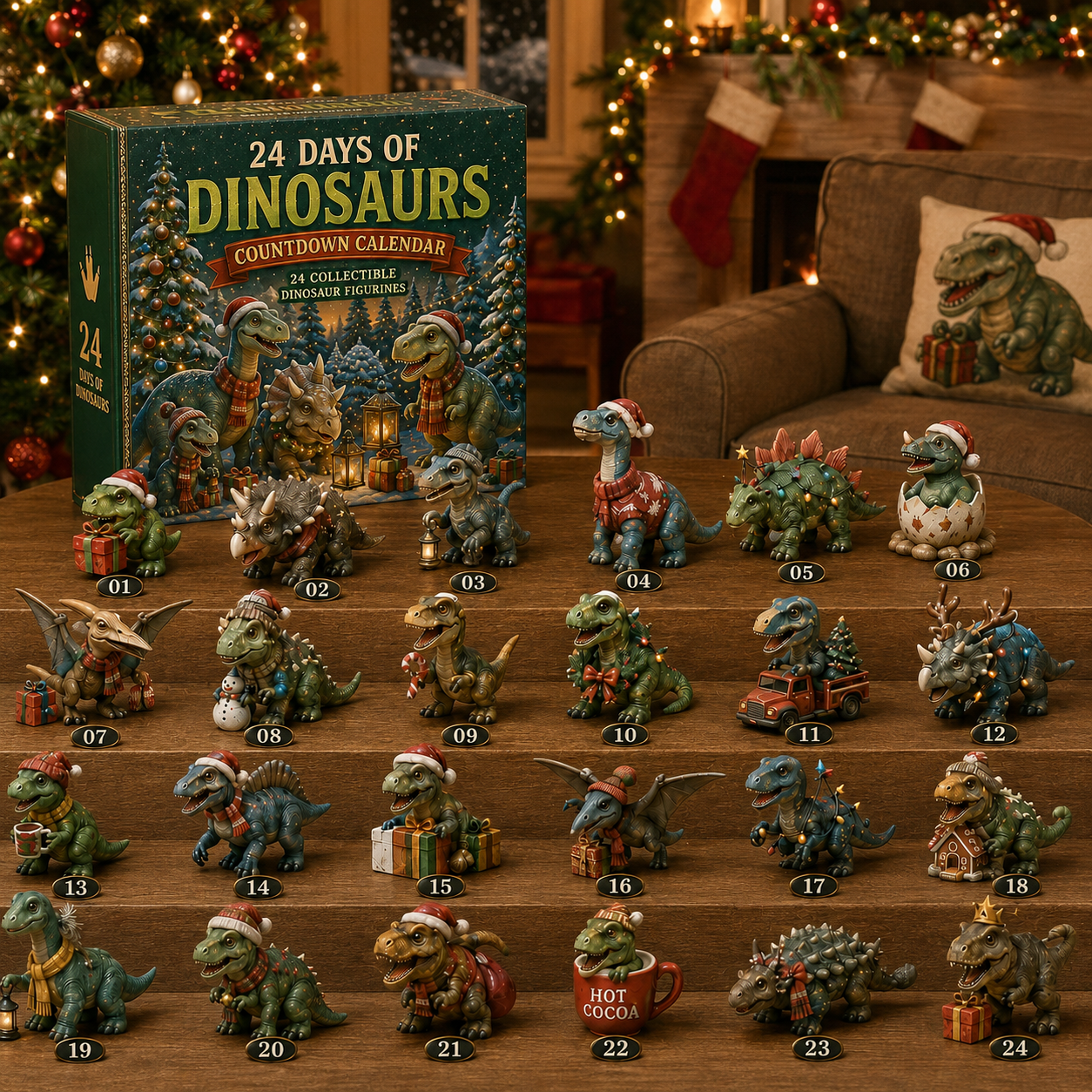 24 Days of Dinosaurs Christmas Countdown Calendar – 24 Unique Collectible Dinosaur Figurines