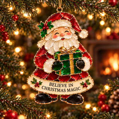 Christmas Wishes — 6-Piece Stained Glass–Style Ornament Set with Heartfelt Blessings