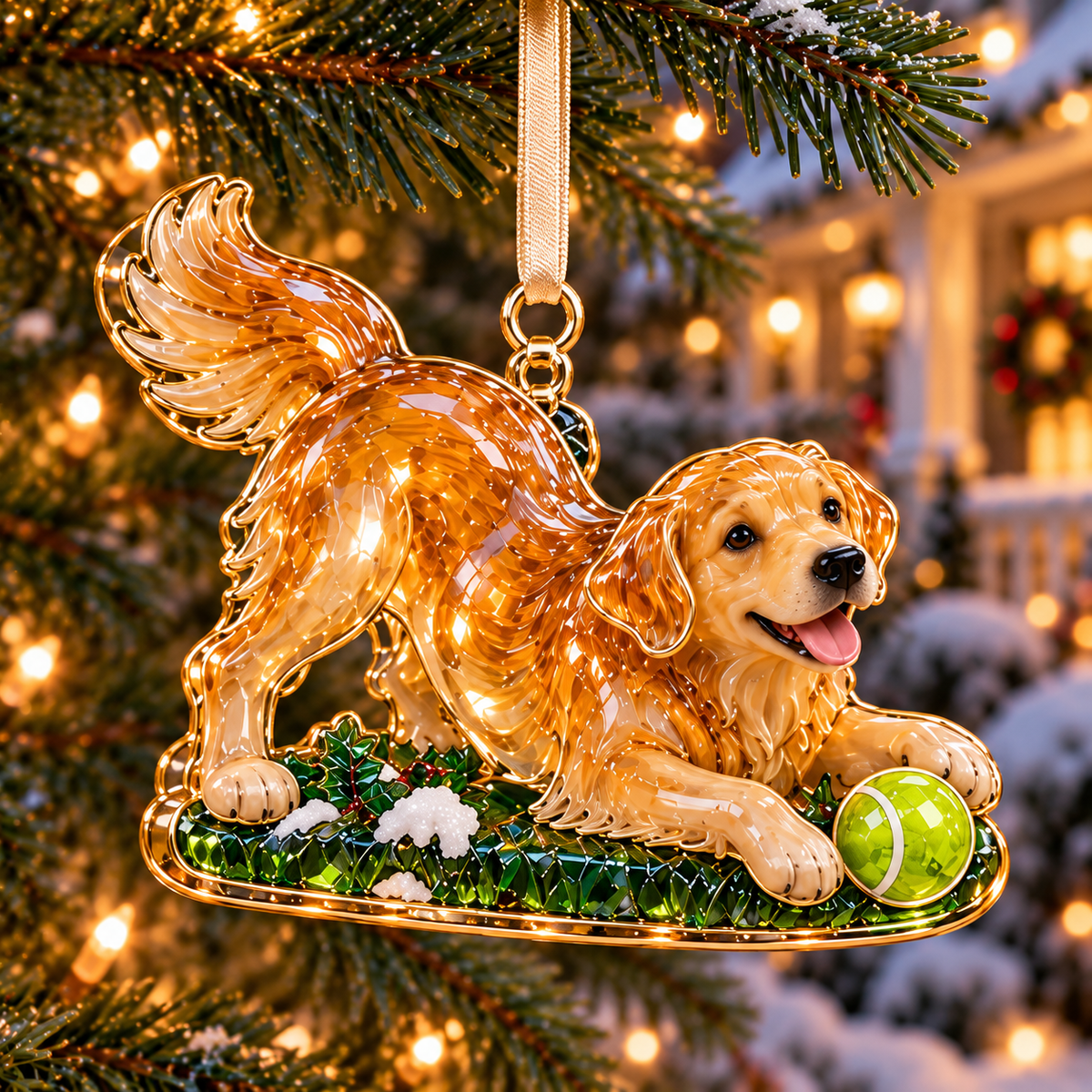 Golden Retriever Ready for Fetch Christmas ornament