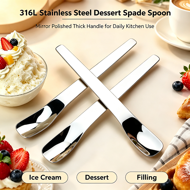 316L Stainless Steel Dessert Spade Spoon, Mirror Polished Thick Multi‑Purpose Spoon🥄 - image 5