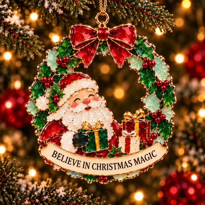 Christmas Wishes Wreath Ornaments – 6 Festive Designs in Stained Glass Style