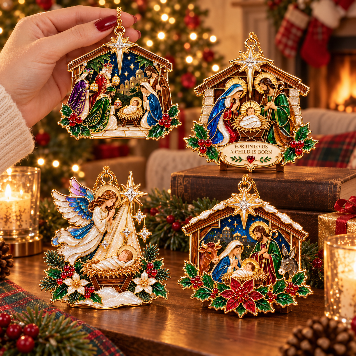 Christian Nativity Christmas Ornament Set – 4-Piece Holy Family, Three Wise Men & Angel Faith Keepsake Collection