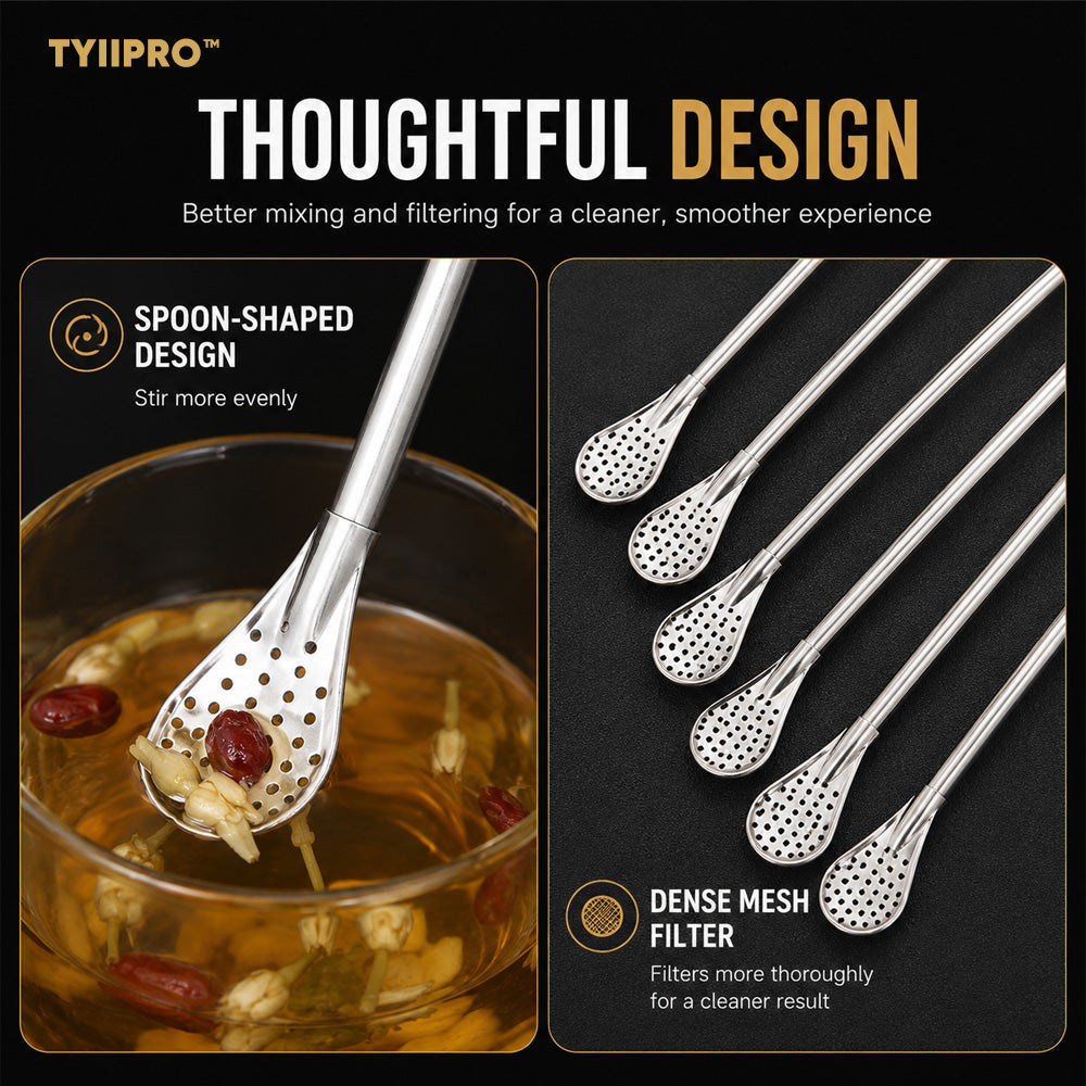 3-Count Stainless Steel Straw-Spoon, Multifunctional Filtered Strainer Scoop for Yerba Mate Tea, Fruit, Beverage, Coffee🥤 - image 4