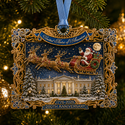 250th Anniversary Christmas Ornament 2026 – USA Heritage Santa Sleigh Collectible | Limited-Edition Patriotic Holiday Tree Decor