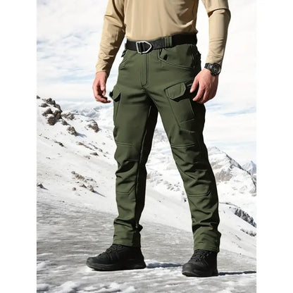 HOMUG Men's Fleece-Lined Tactical Cargo Pants, Windproof Warm Work Pants with Multi-Pockets, 320g Fabric, Regular Fit Outdoor Pants for Fall & Winter