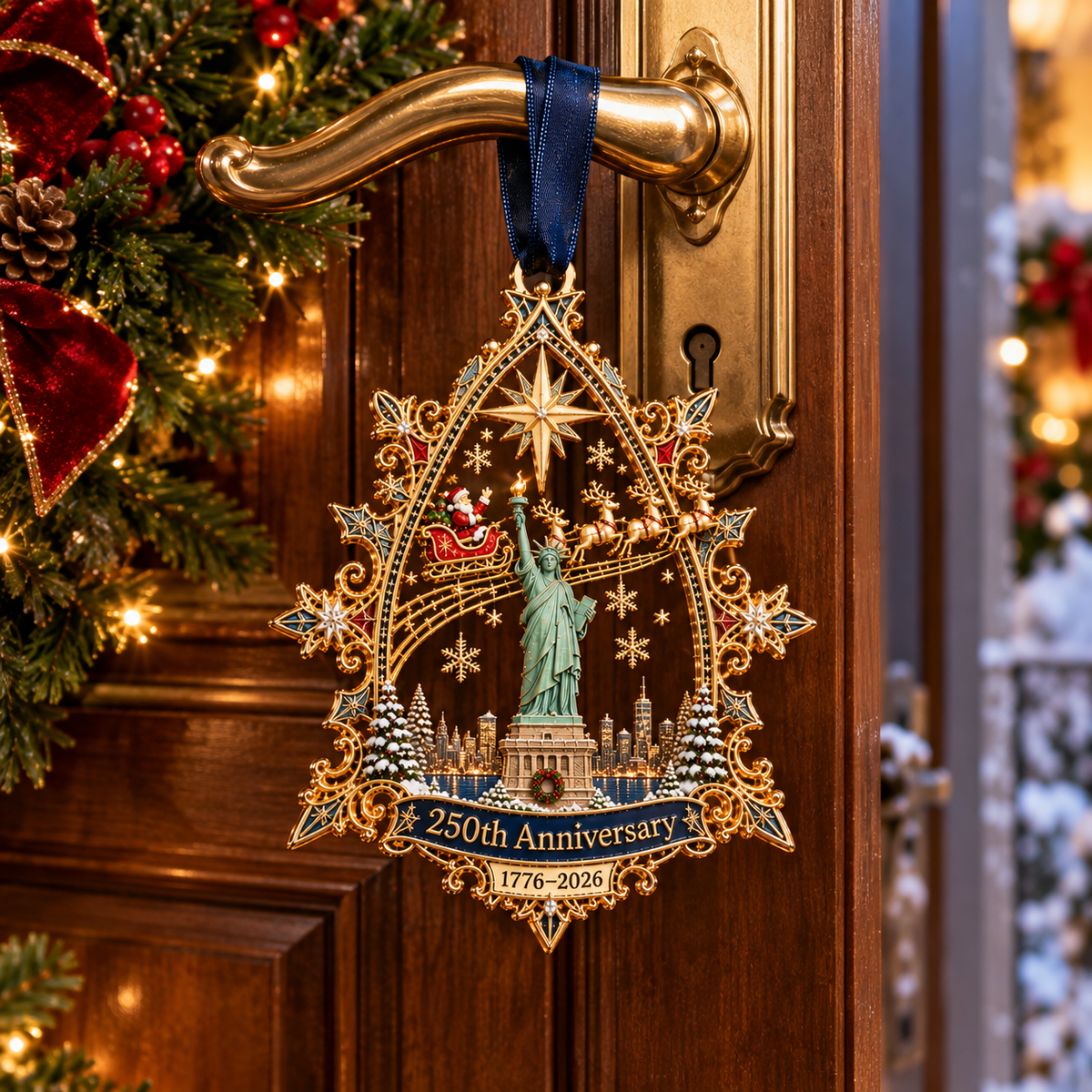 🎄250th Anniversary Christmas Ornament 2026,Statue of Liberty & New York City Commemorative Ornament,