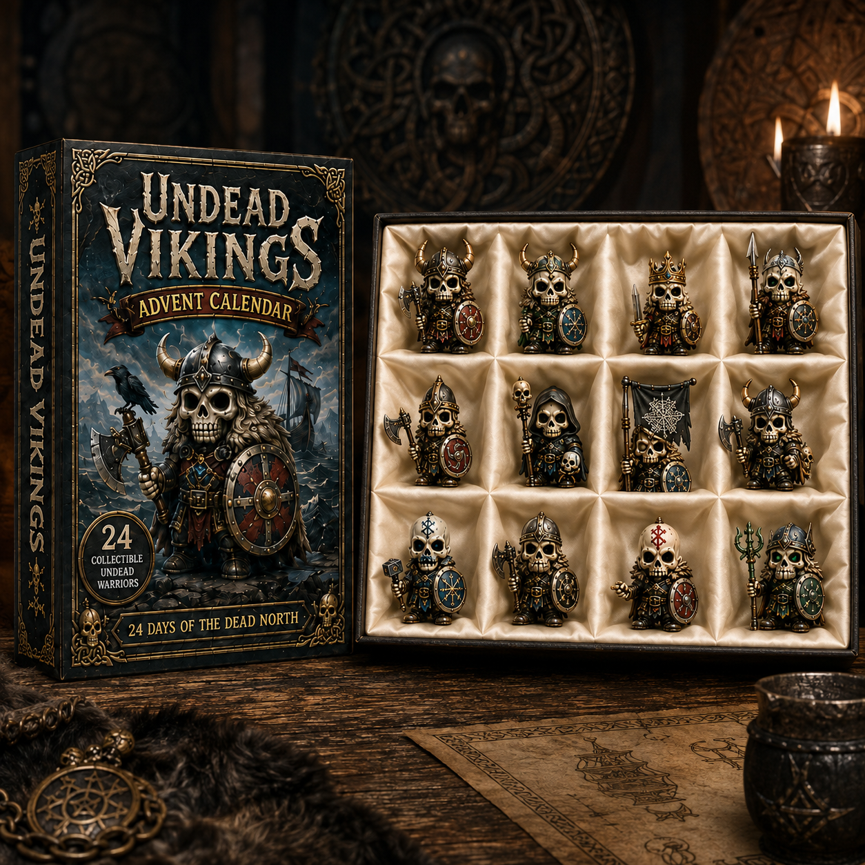 ⚔️Undead Vikings Advent Calendar 2026 – 24-Day Countdown with Collectible 3D Undead Warrior Miniatures, Acrylic Charms Blind Box