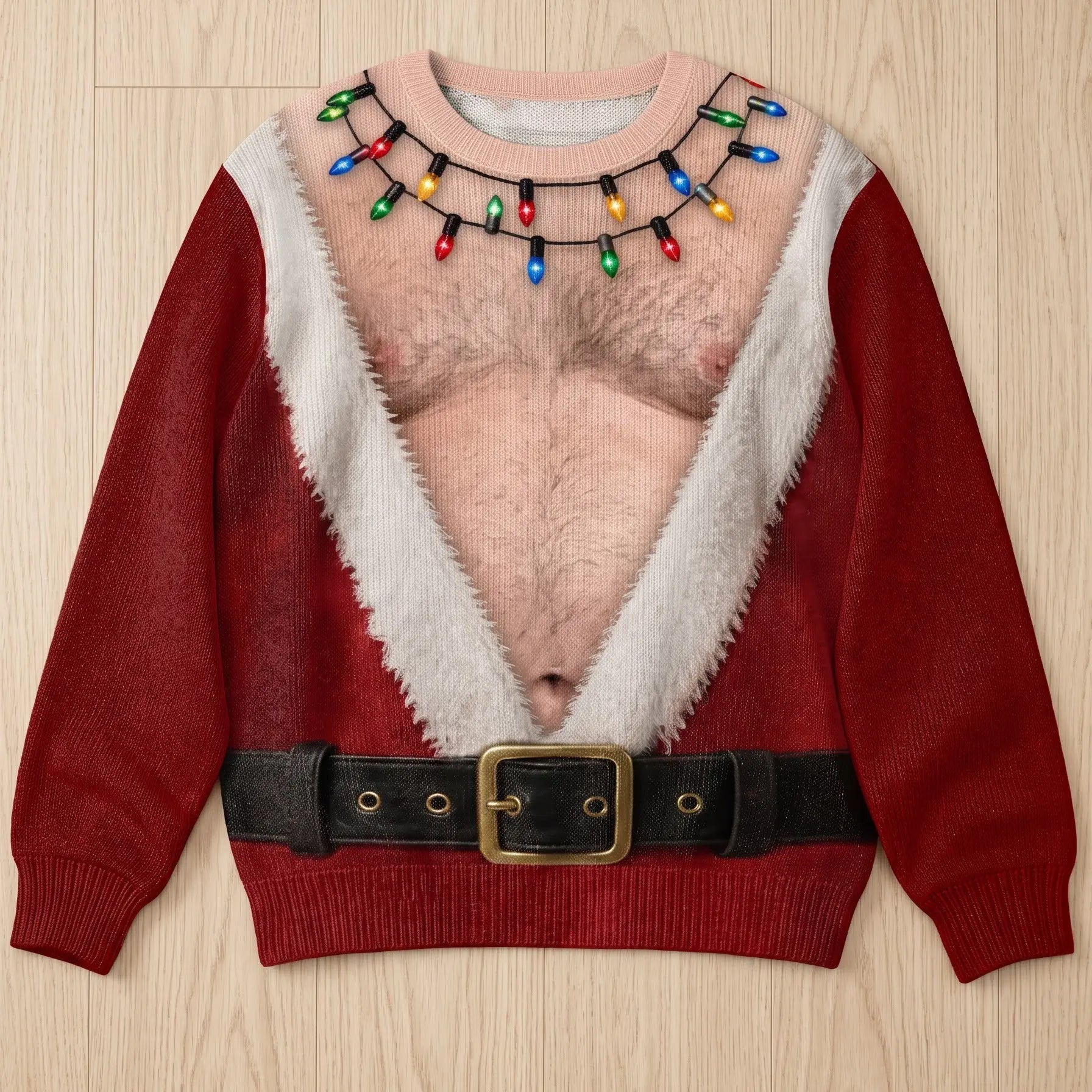 Funny Hairy Chest Santa Lights Ugly Christmas Sweater🎅 - image 12
