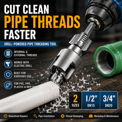 Drill-Powered Pipe Thread Cutting Bit — Internal & External Threading for 1/2" & 3/4" Plastic Pipes - image 1