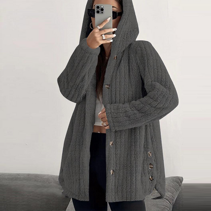 Women’s Lightweight Plush Hooded Jacket, Warm Mid-Length Teddy Bear Cardigan 🧥