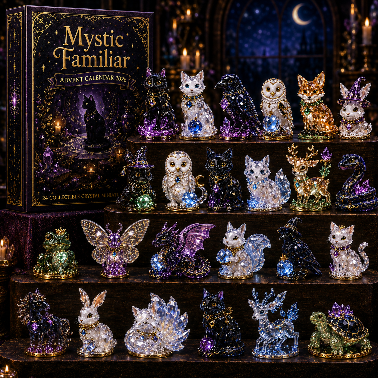 Mystic Familiar 24-Day Countdown Calendar 2026 – 24 Collectible Crystal Animal & Magical Creature Miniatures