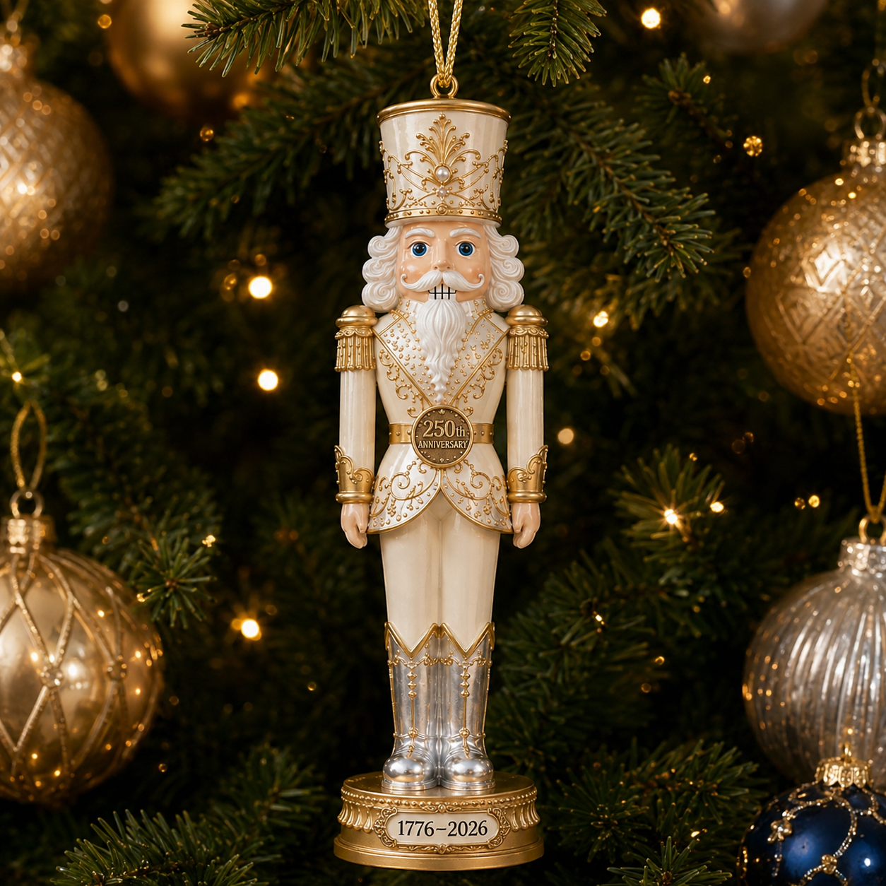 🔥Last 60 pcs✨⏰ Limited anniversary edition✨2026 America 250th Anniversary Ivory & Gold Nutcracker Ornament