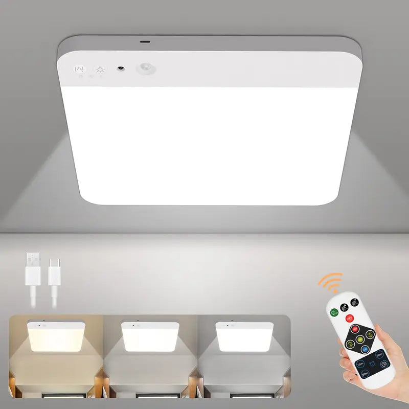💡 Rechargeable Motion Sensor Ceiling Light – No Wiring, Dimmable & Remote Controlled - image 1
