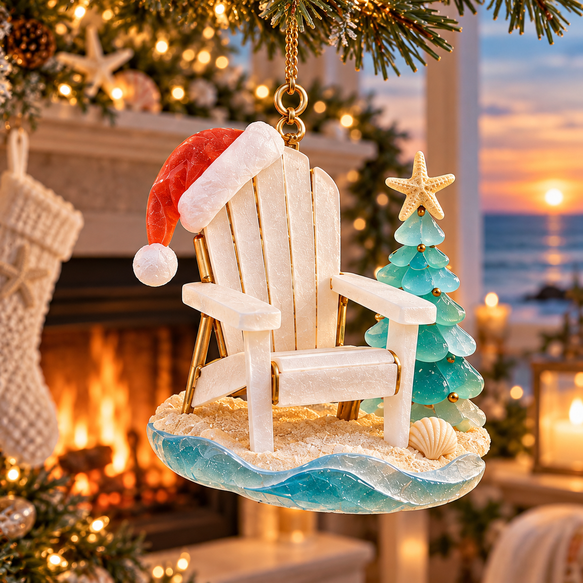 🏖️ 2026 Coastal Christmas Beach Chair Ornaments – Set of 6 Seaside Holiday Keepsakes