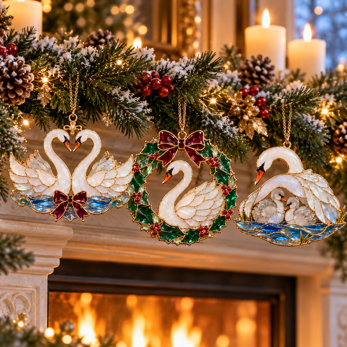 🎄 2026 Christmas Swan Ornaments – Set of 6 Elegant Holiday Keepsakes