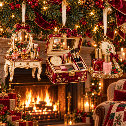 Vintage Glamour Christmas Ornaments – 6 Elegant Makeup & Beauty-Themed Holiday Decorations | Perfect Christmas Gifts for Makeup Lovers & Beauty Enthusiasts 🎄💄✨