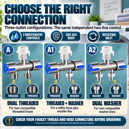 🚿 SUS 304 Dual-Control Faucet Splitter – 2-Way Hose & Washing Machine Adapter - image 6