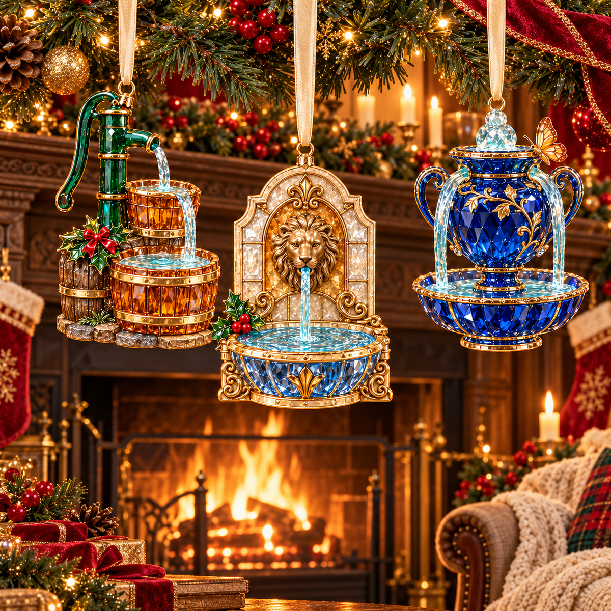 Vintage Crystal Fountain Christmas Ornaments – 6-Piece Enchanted Water Fountain Collection | Elegant Holiday Decorations & Unique Christmas Gifts 🎄✨