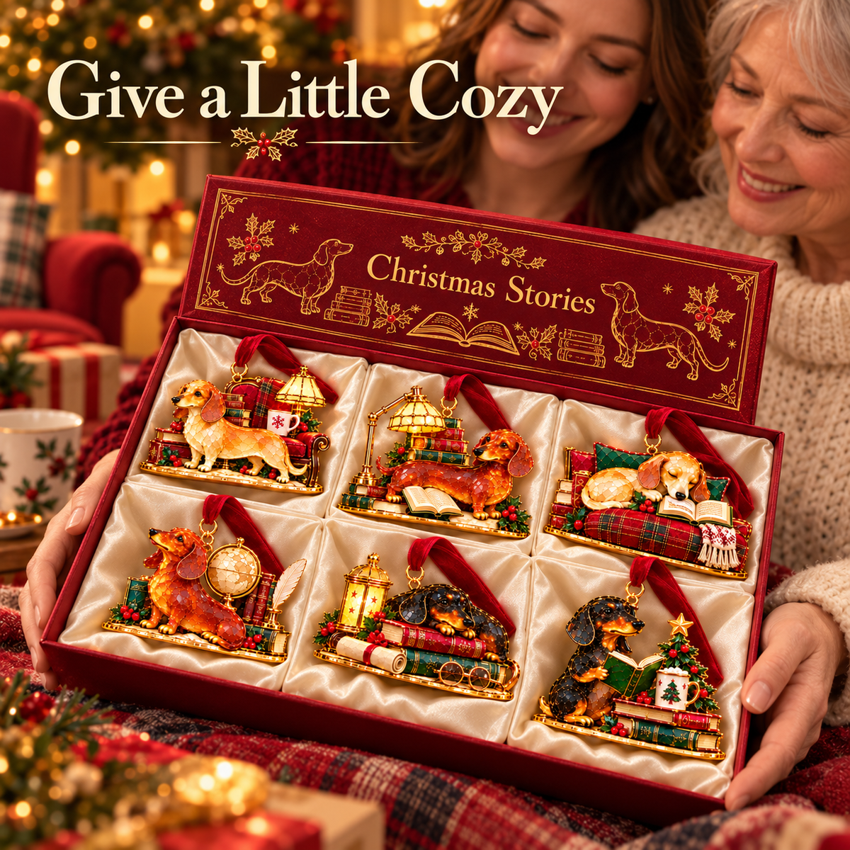 Dachshund Christmas Ornaments – Cozy Library Holiday Collection