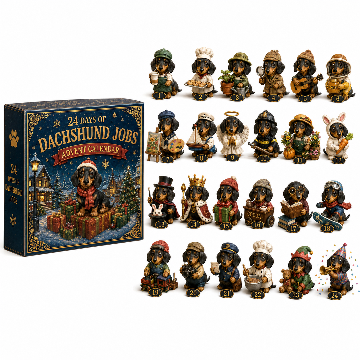24 Days of Dachshund Jobs Advent Calendar 2026 – 24 Unique Collectible Dachshund Miniatures, Christmas Countdown Gift for Dog Lovers