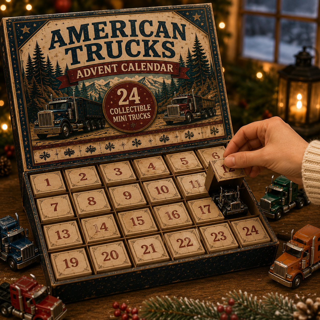 American Trucks Advent Calendar 2026 – 24 Days of Collectible Mini Truck Surprises, Acrylic Charms Blind Box