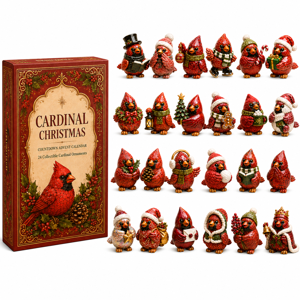 🔥Last 50 pcs✨⏰Last day 50% off🔥✨24-Day Advent Calendar - cardinal Christmas ornaments