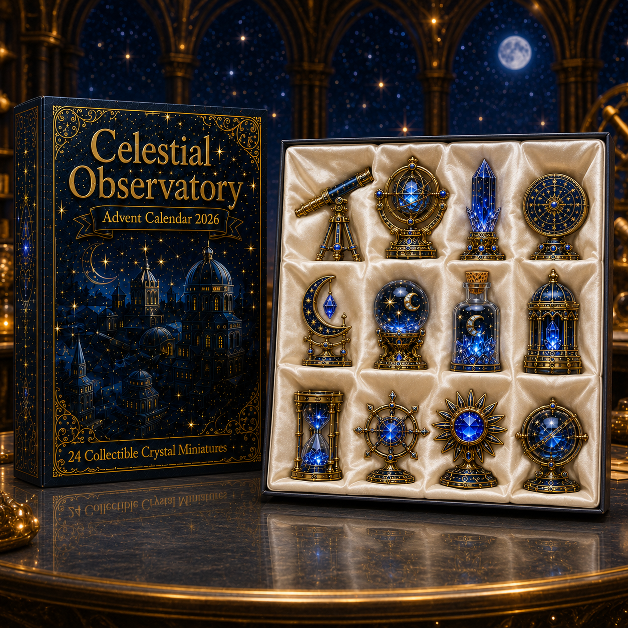 Celestial Observatory Advent Calendar 2026 – 24-Day Crystal Astronomy Miniature Collection | Moon, Stars & Cosmic Treasures