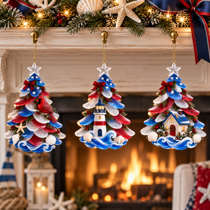 2026 Patriotic Coastal Christmas Tree Ornaments – Seaside Keepsake Designs in Red, White &amp; Blue