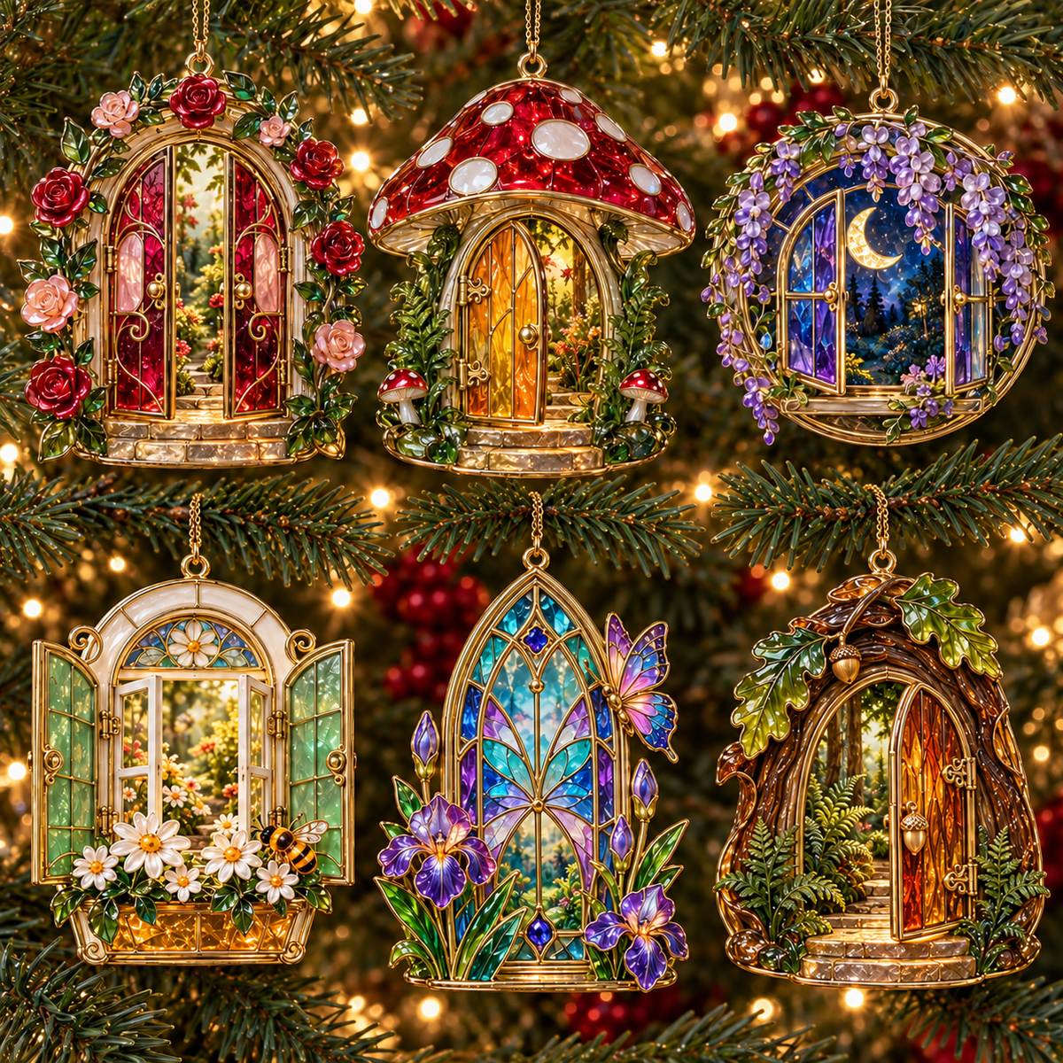 ✨ 2026 Enchanted Stained Glass Fairy Doors & Windows Christmas Ornaments – Set of 6