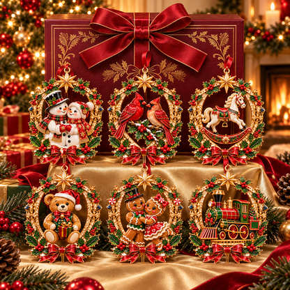 Vintage Christmas Storybook Wreath Ornaments – 6-Piece Festive Keepsake Collection | Christmas Tree Decorations & Heartwarming Holiday Gifts