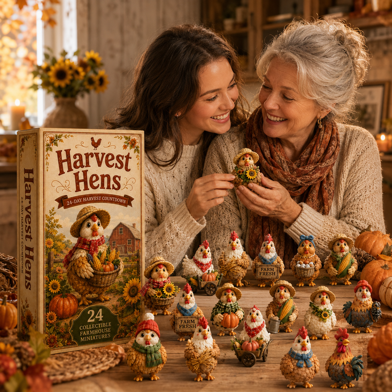 Harvest Hens Advent Calendar 2026 – 24 Days of Farmhouse Chicken Collectibles, Autumn Harvest Surprises & Gifts for Chicken Lovers, Acrylic Charms Blind Box