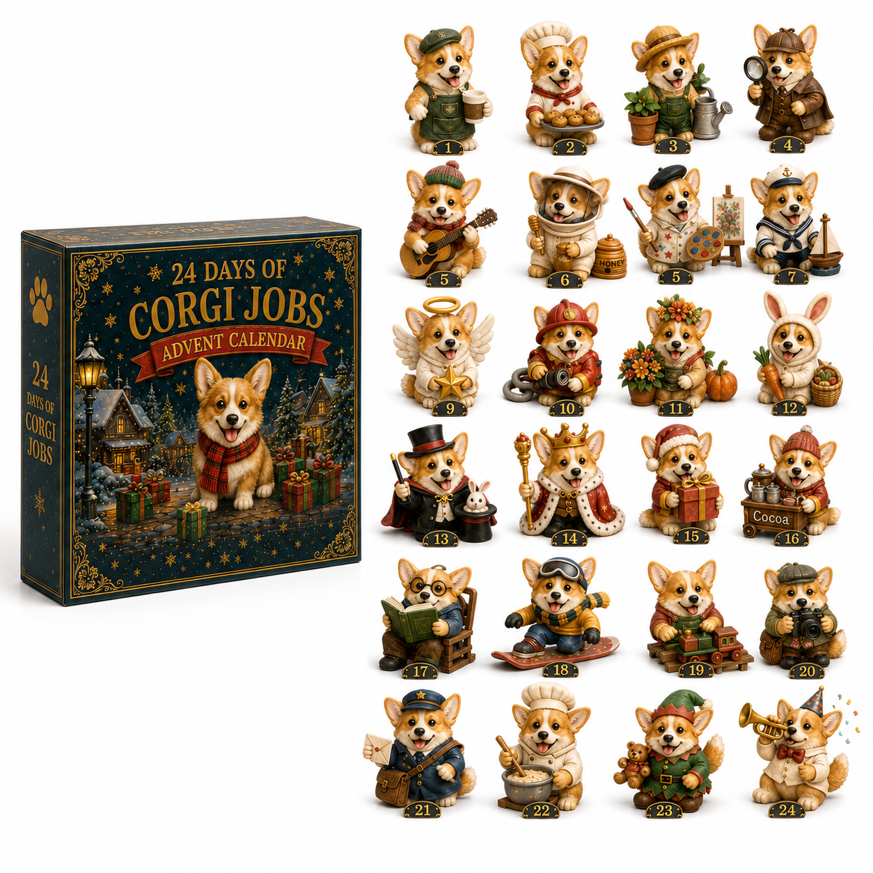 24 Days of Corgi Jobs Advent Calendar 2026 – 24 Unique Collectible Corgi Miniatures, Christmas Countdown Calendar for Dog Lovers