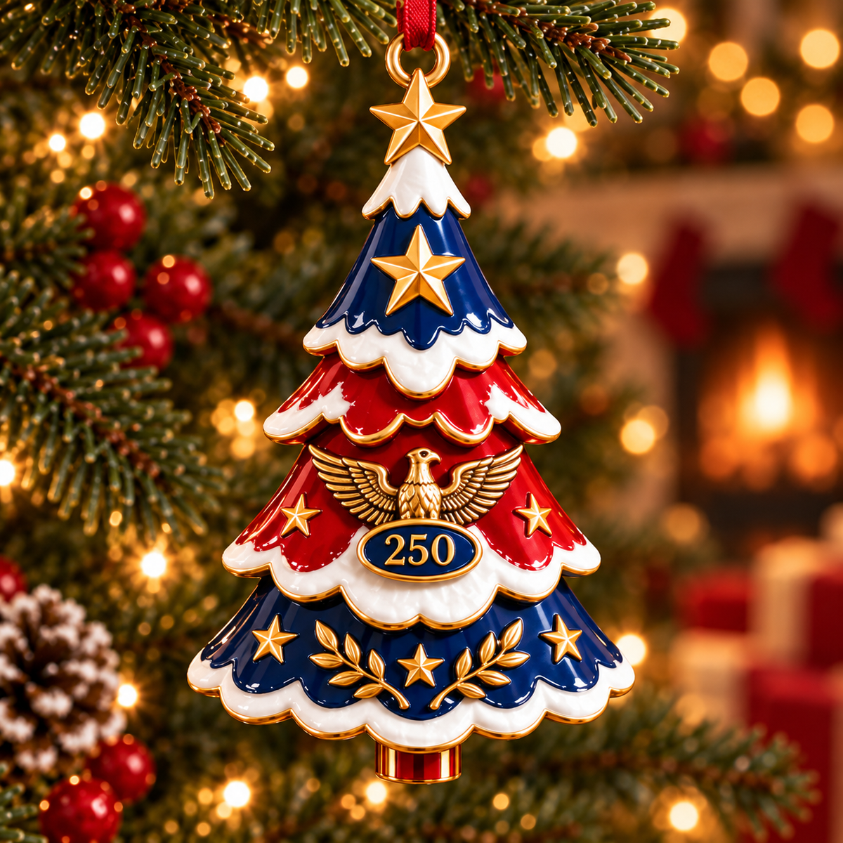 2026 Patriotic Christmas Tree Ornaments –  250th Anniversary Keepsake Collection, 1776–2026
