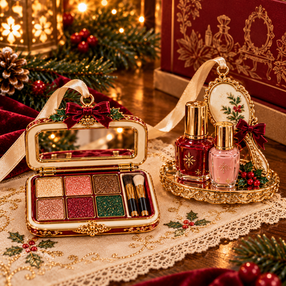 Vintage Glamour Christmas Ornaments – 6 Elegant Makeup & Beauty-Themed Holiday Decorations | Perfect Christmas Gifts for Makeup Lovers & Beauty Enthusiasts 🎄💄✨