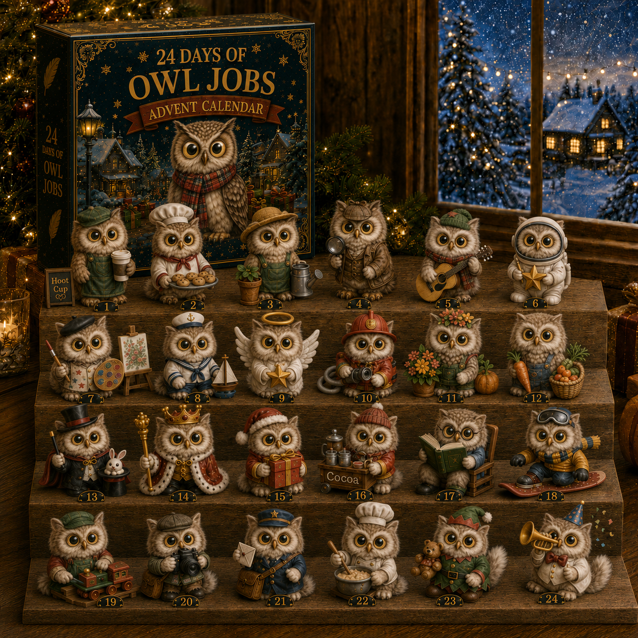 Owl Jobs Advent Calendar 2026 – 24 Days of Unique  Collectible Owl Miniatures, Christmas Countdown Gift for Owl Lovers & Bird Lovers