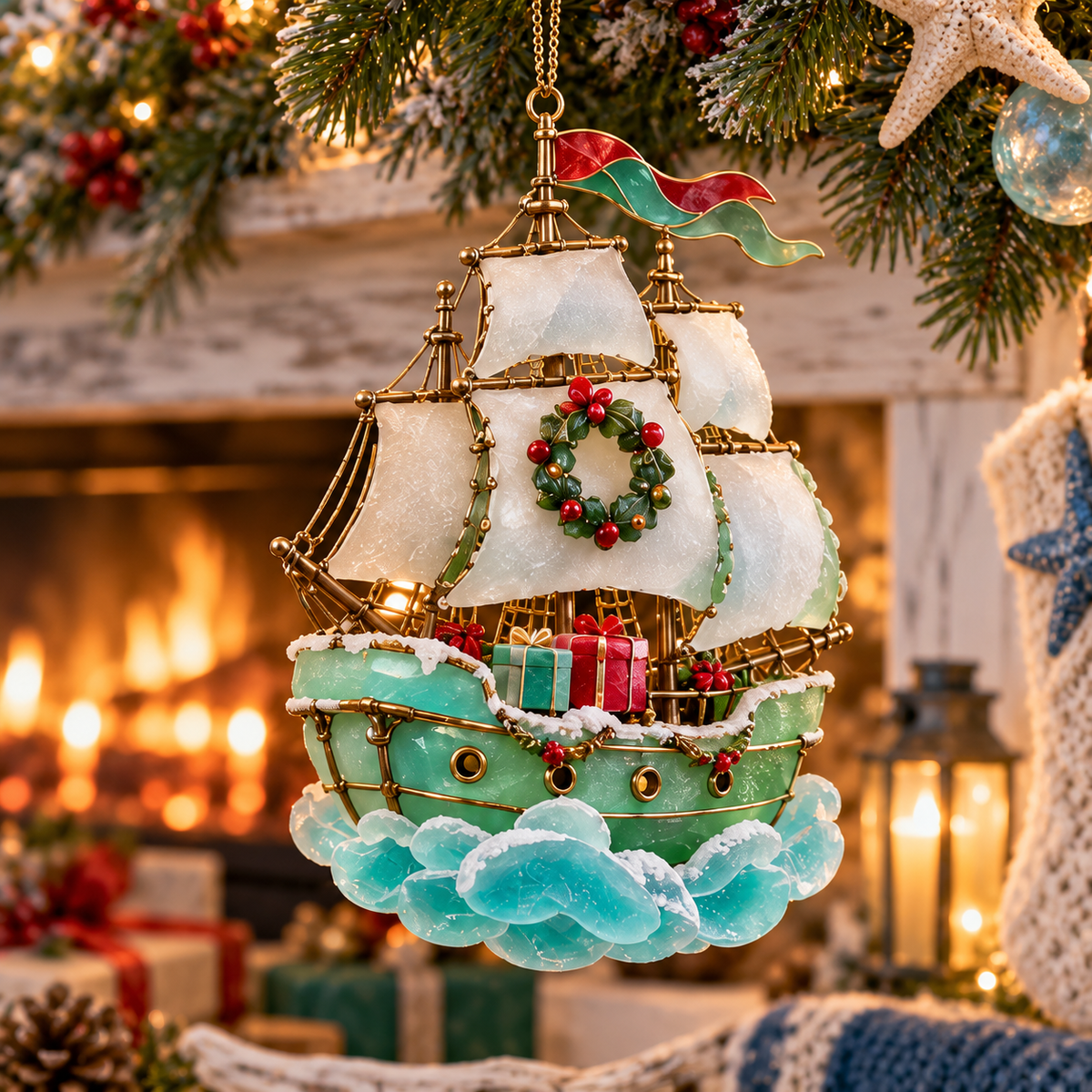 ⛵ 2026 Coastal Christmas Sailing Ship Ornaments – Set of 6 Nautical Holiday Keepsakes