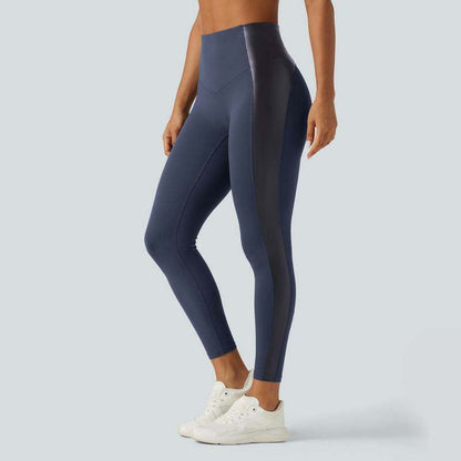High Waisted Stretchy PU Tummy Control Yoga Leggings with Pocket 🖤✨