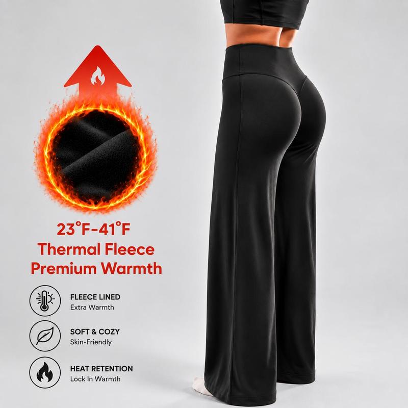 Women's Fleece Lined Wide Leg Pants, High Waisted Soft Thermal Straight Leg Lounge Pants 🧶