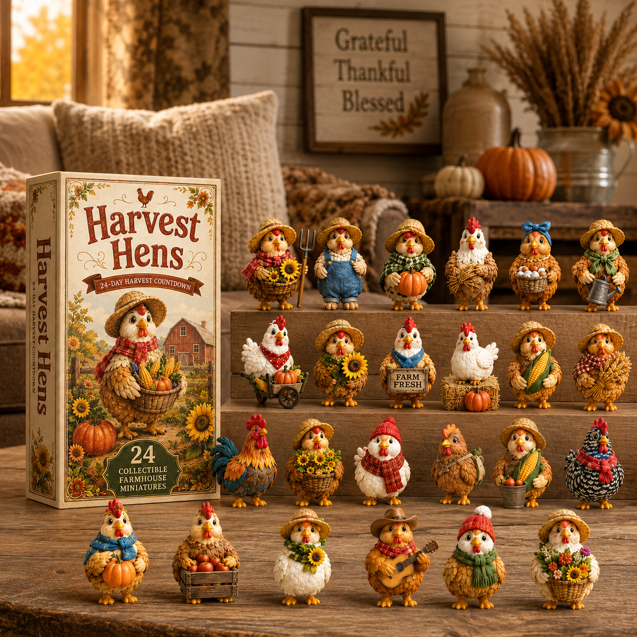 Harvest Hens Advent Calendar 2026 – 24 Days of Farmhouse Chicken Collectibles, Autumn Harvest Surprises & Gifts for Chicken Lovers, Acrylic Charms Blind Box