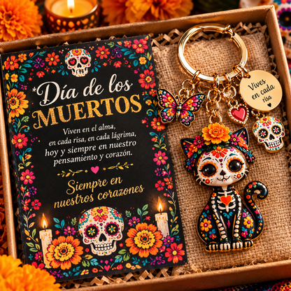 2026 Día de Muertos Keepsake Keychains – 4 Colorful Designs with Remembrance Cards