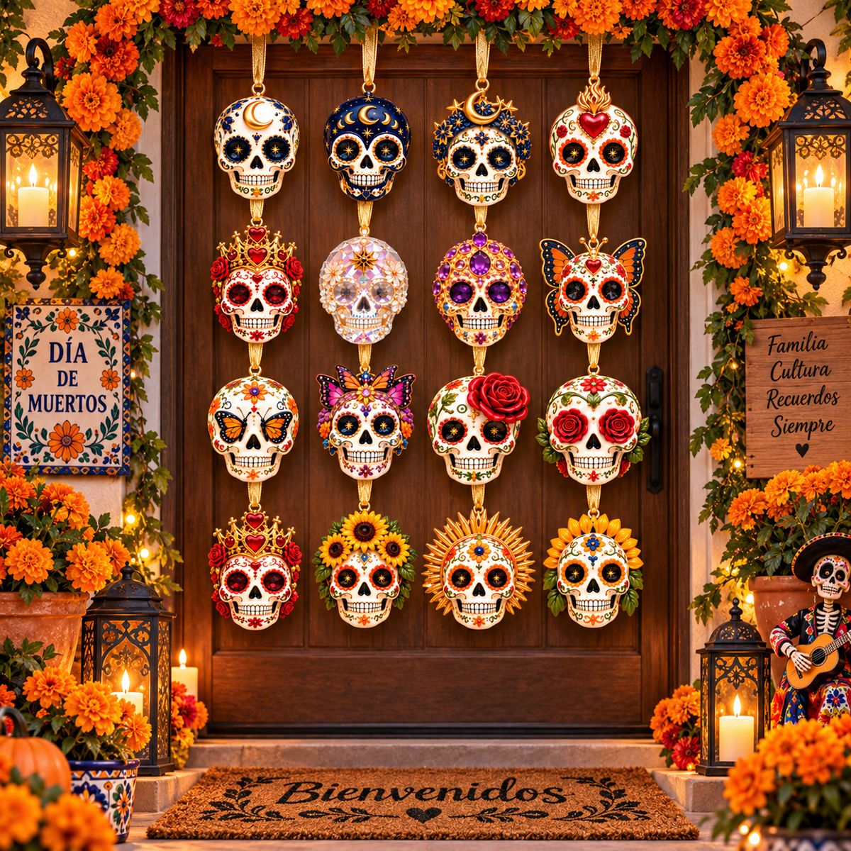 Día de Muertos Sugar Skull Ornament –  Colorful Day of the Dead Hanging Keepsake Collection, Festive Mexican-Inspired Gift for Family & Friends