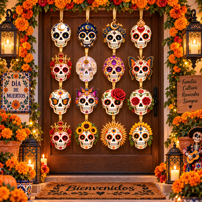 Día de Muertos Sugar Skull Ornament –  Colorful Day of the Dead Hanging Keepsake Collection, Festive Mexican-Inspired Gift for Family & Friends