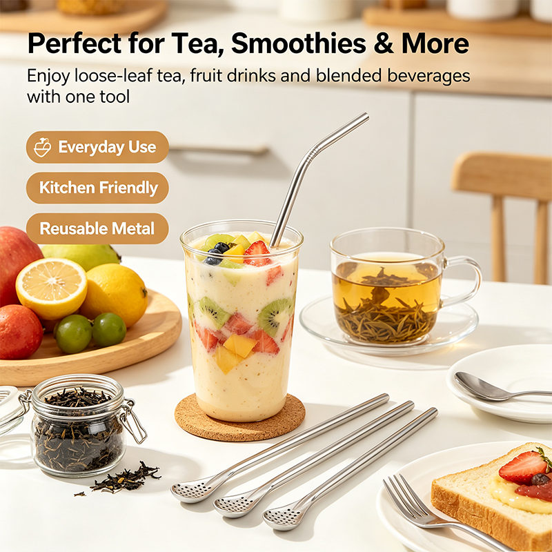3-Count Stainless Steel Straw-Spoon, Multifunctional Filtered Strainer Scoop for Yerba Mate Tea, Fruit, Beverage, Coffee🥤 - image 2