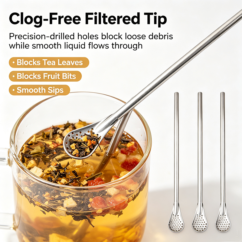 3-Count Stainless Steel Straw-Spoon, Multifunctional Filtered Strainer Scoop for Yerba Mate Tea, Fruit, Beverage, Coffee🥤 - image 3