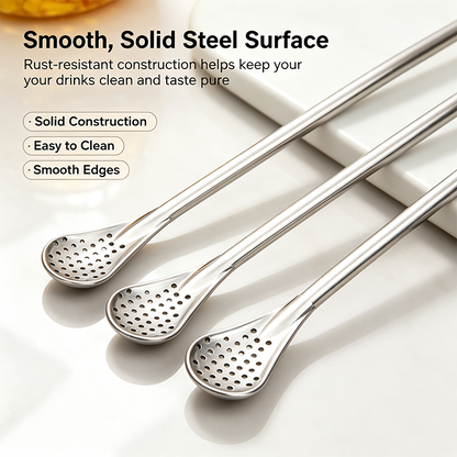 3-Count Stainless Steel Straw-Spoon, Multifunctional Filtered Strainer Scoop for Yerba Mate Tea, Fruit, Beverage, Coffee🥤 - image 5